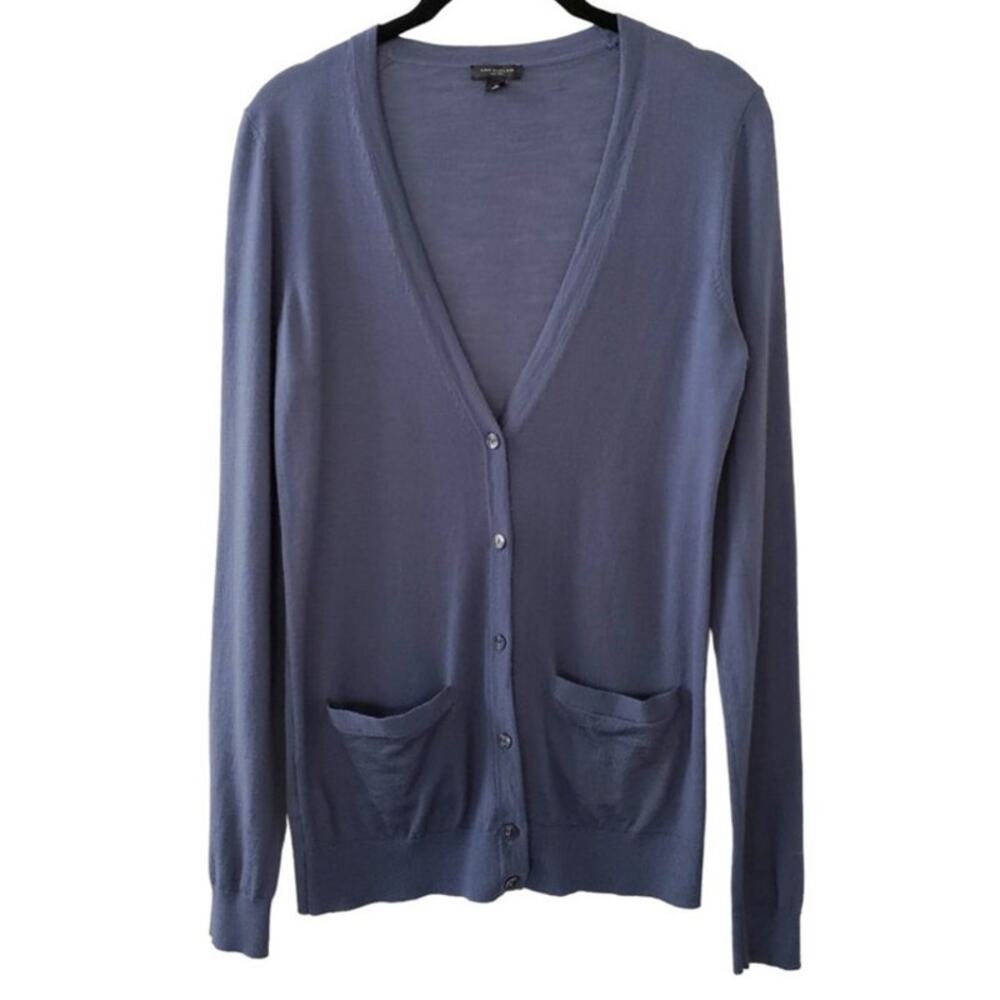 Ann Taylor Womens Merino Wool Charcoal Gray Button Up V Neck Cardigan Sweater XS